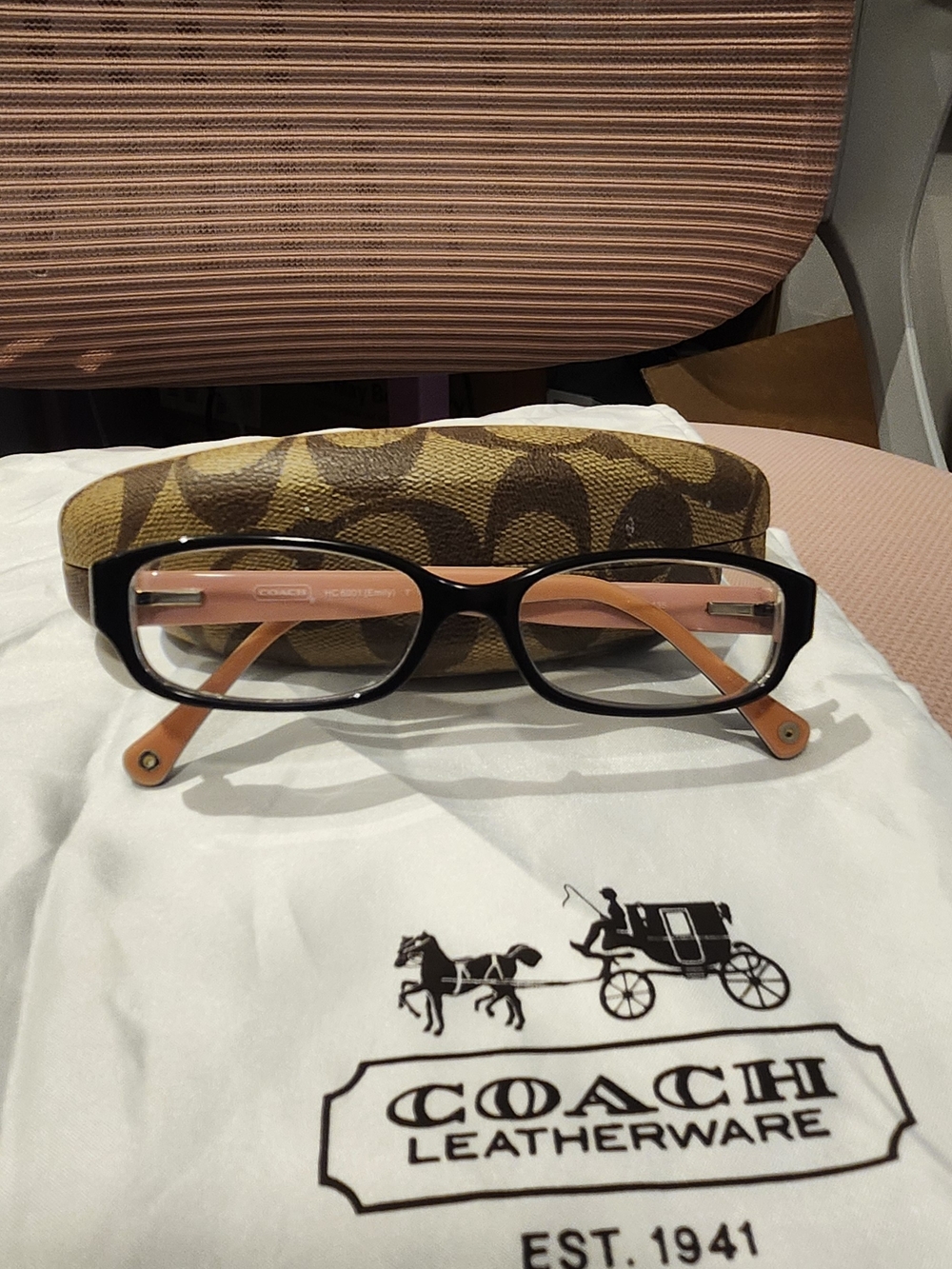 Coach HC 6001 (Emily) Black & Pink Rectangular Eyeglass Frames w/ Case